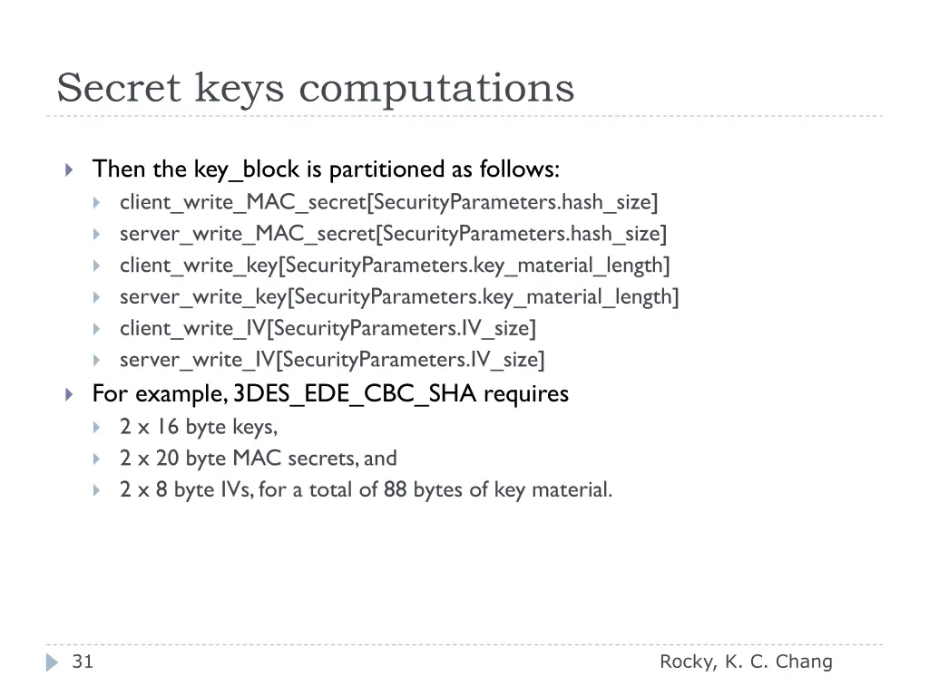 secret keys computations 1