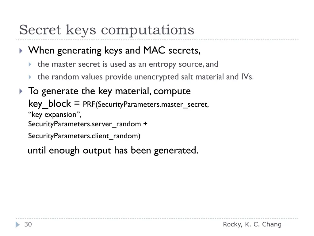 secret keys computations