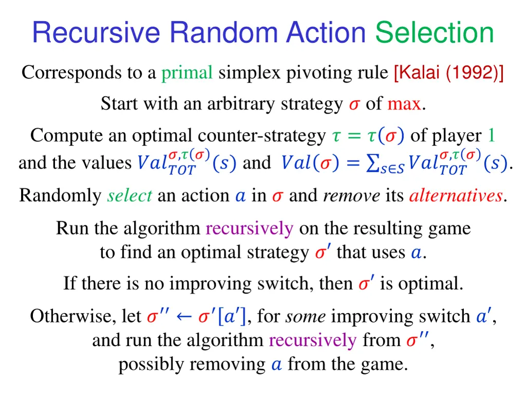 recursive random action selection