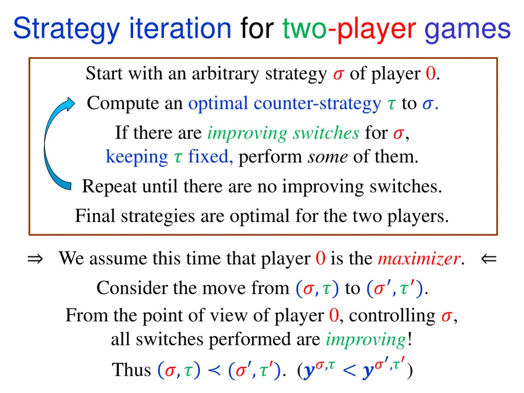 strategy iteration for two player games