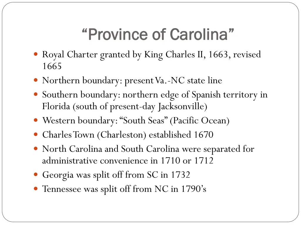 province of carolina province of carolina