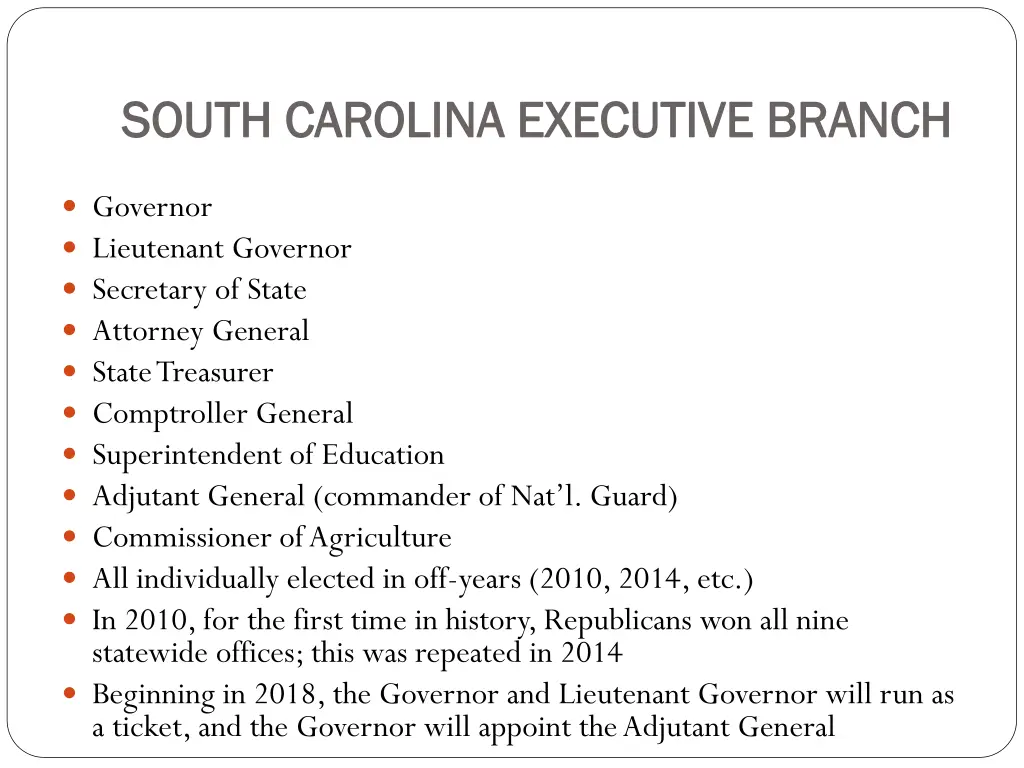 south carolina executive branch south carolina