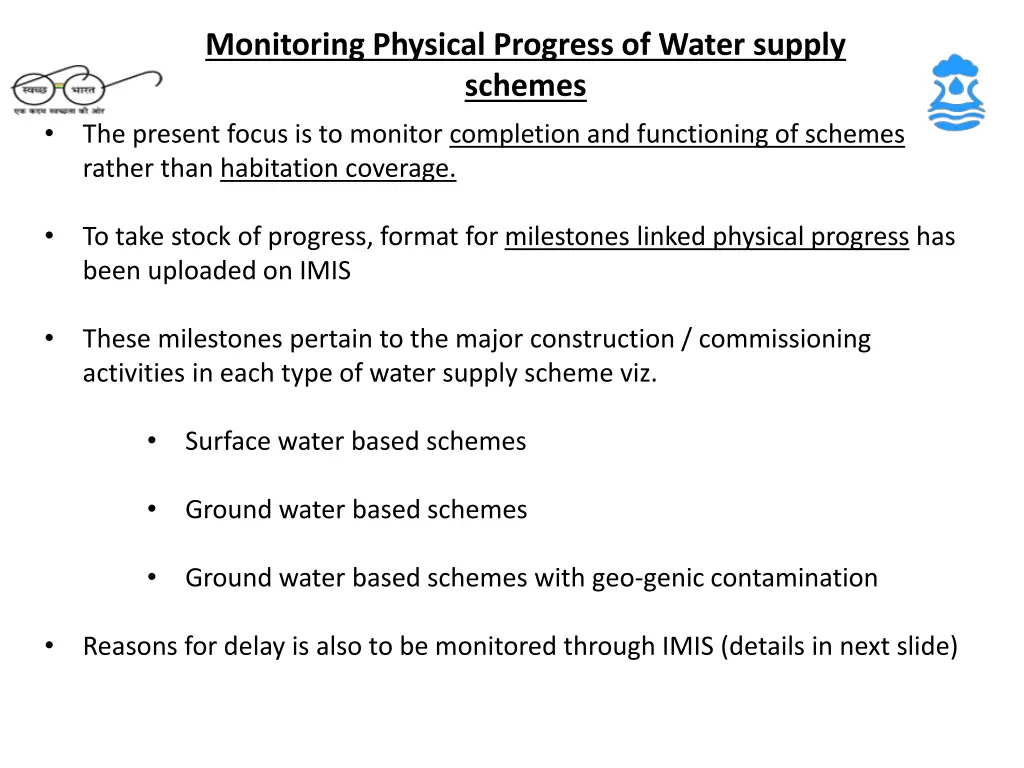 monitoring physical progress of water supply