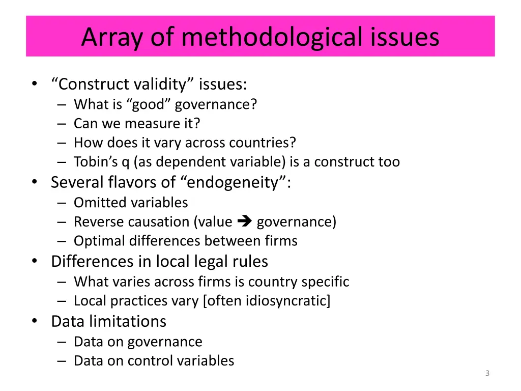array of methodological issues