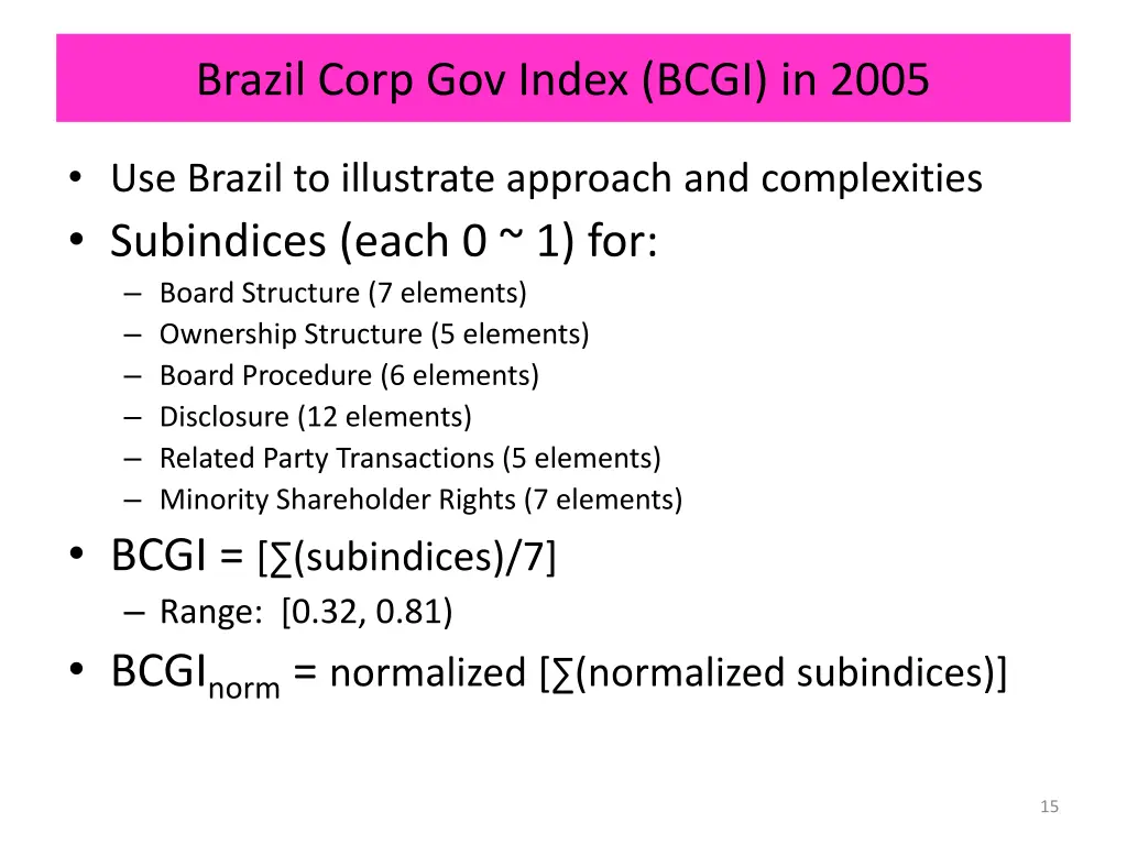 brazil corp gov index bcgi in 2005