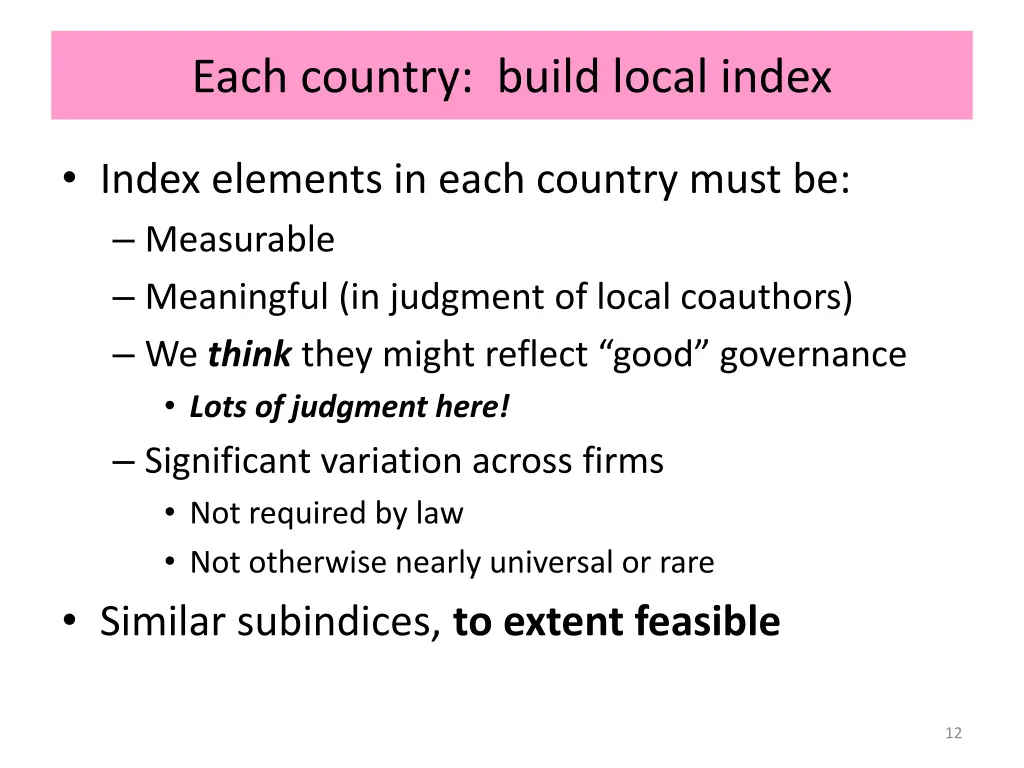 each country build local index