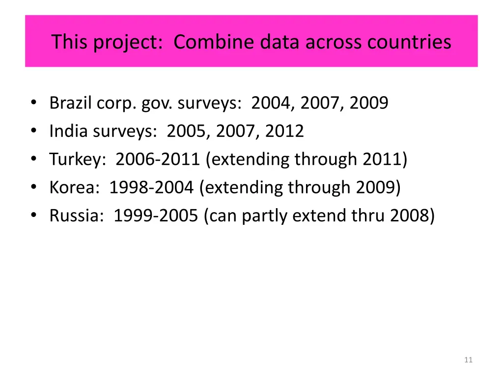 this project combine data across countries