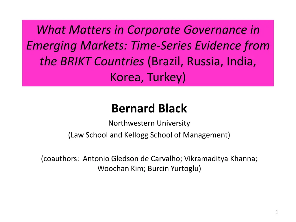 what matters in corporate governance in emerging