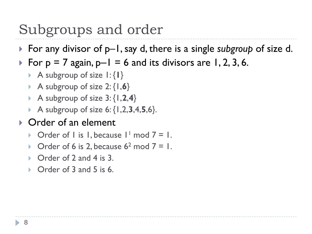 subgroups and order