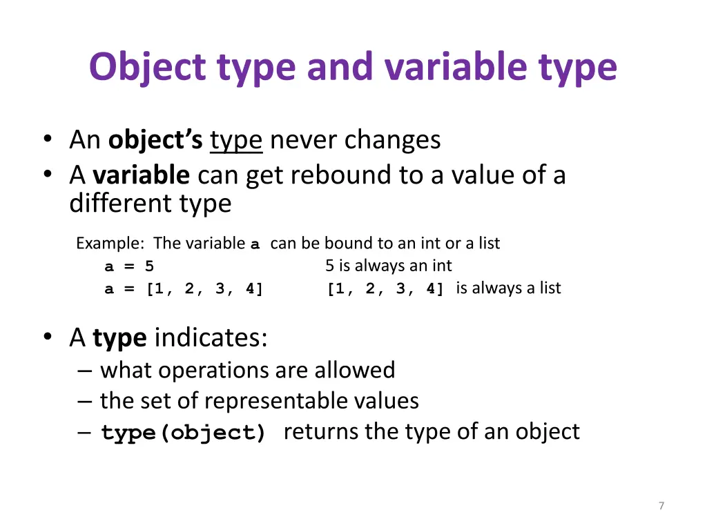 object type and variable type