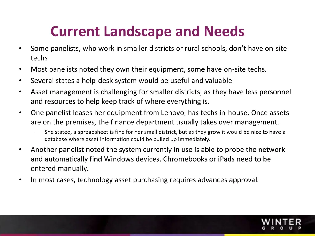 current landscape and needs