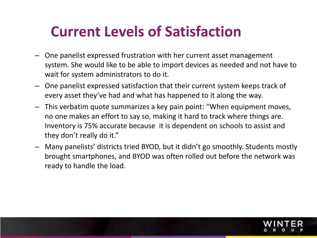 current levels of satisfaction