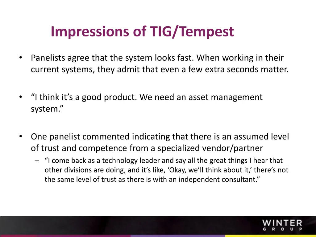 impressions of tig tempest