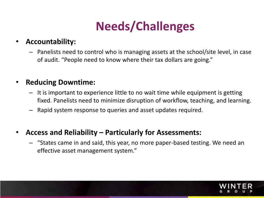 needs challenges