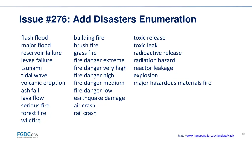 issue 276 add disasters enumeration