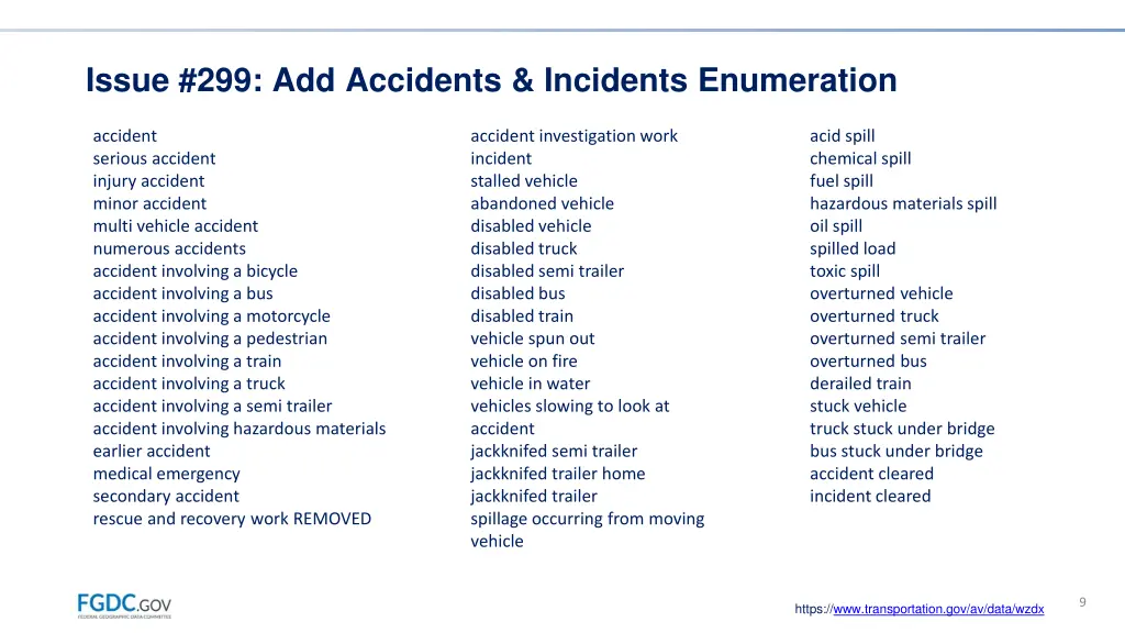 issue 299 add accidents incidents enumeration