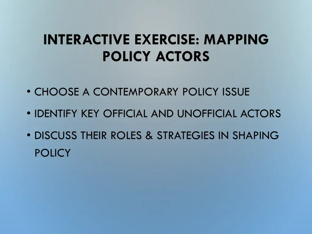 interactive exercise mapping policy actors