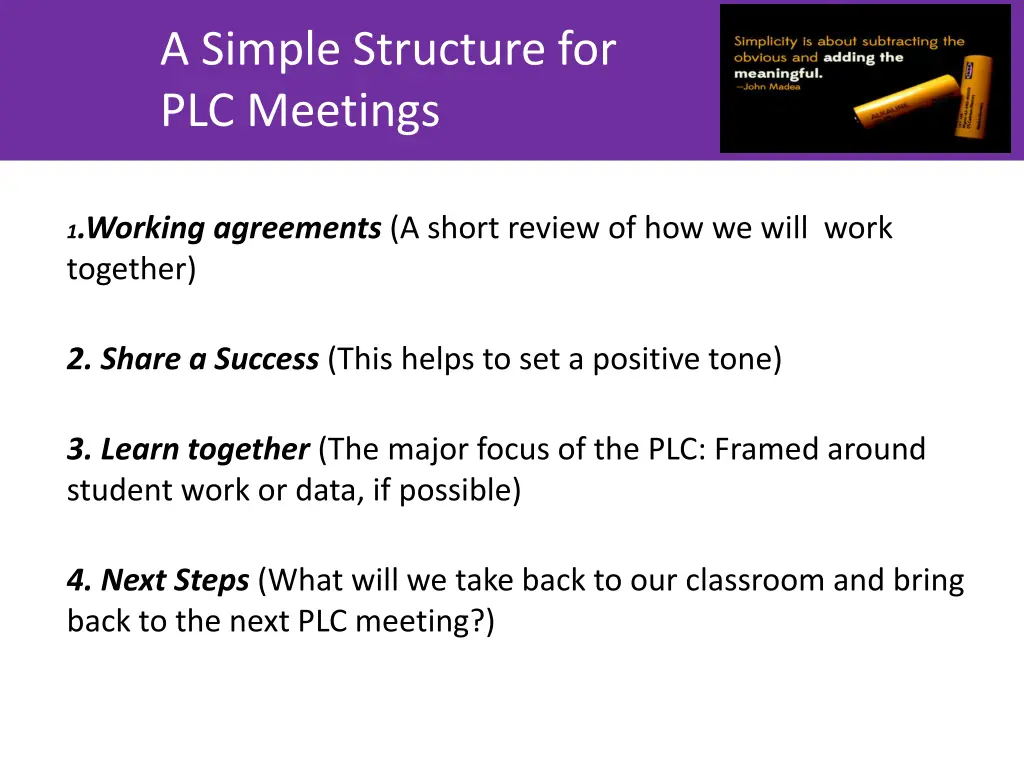 a simple structure for plc meetings