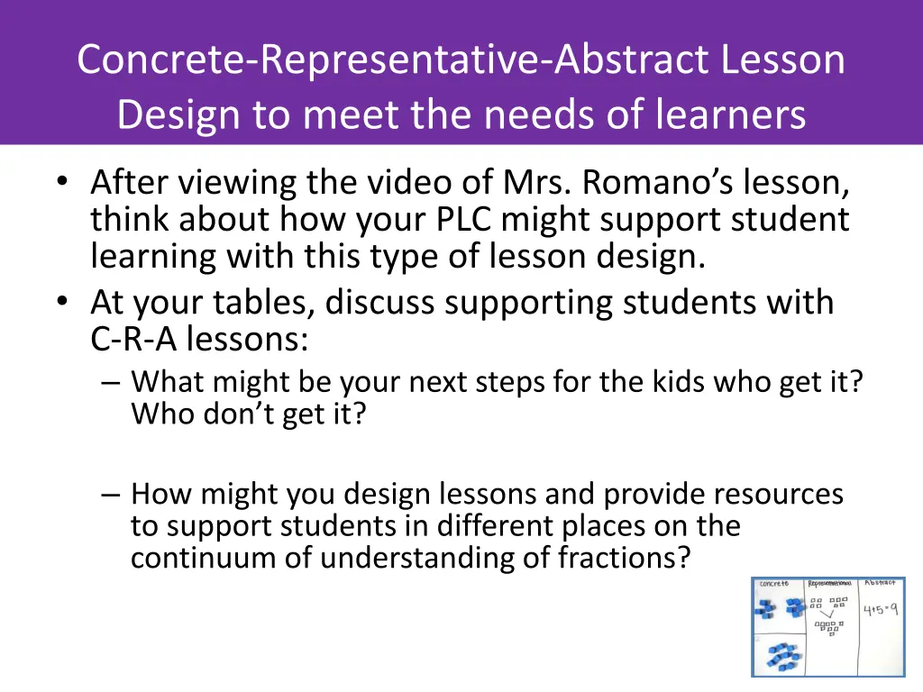 concrete representative abstract lesson design