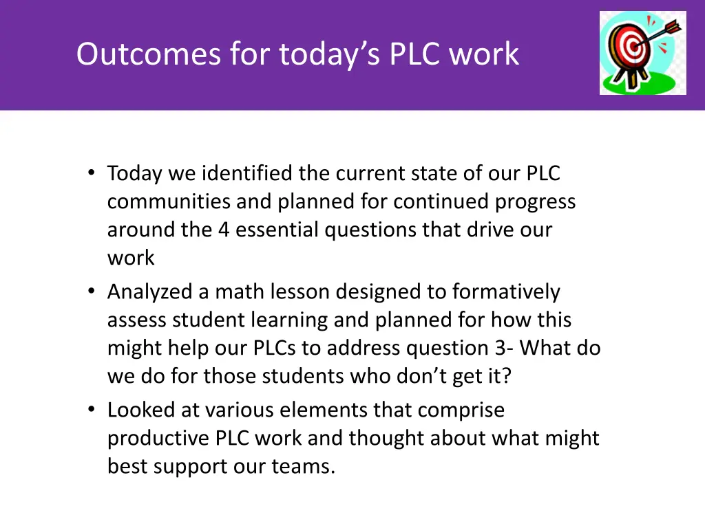 outcomes for today s plc work 1
