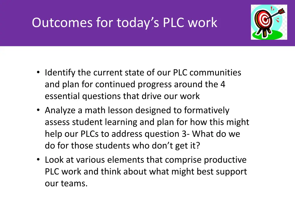 outcomes for today s plc work