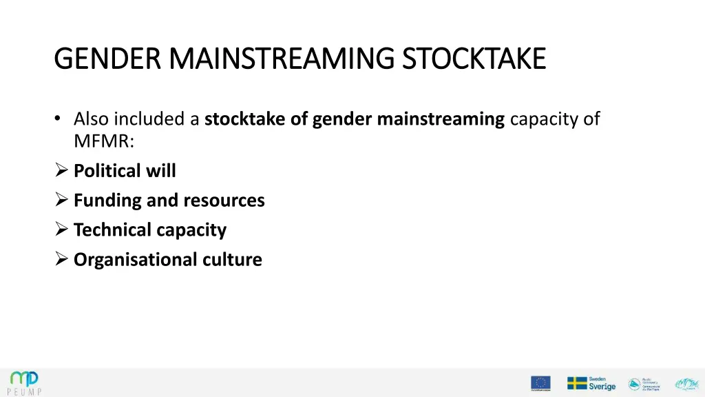 gender mainstreaming stocktake gender