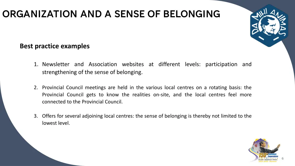 organization and a sense of belonging 13