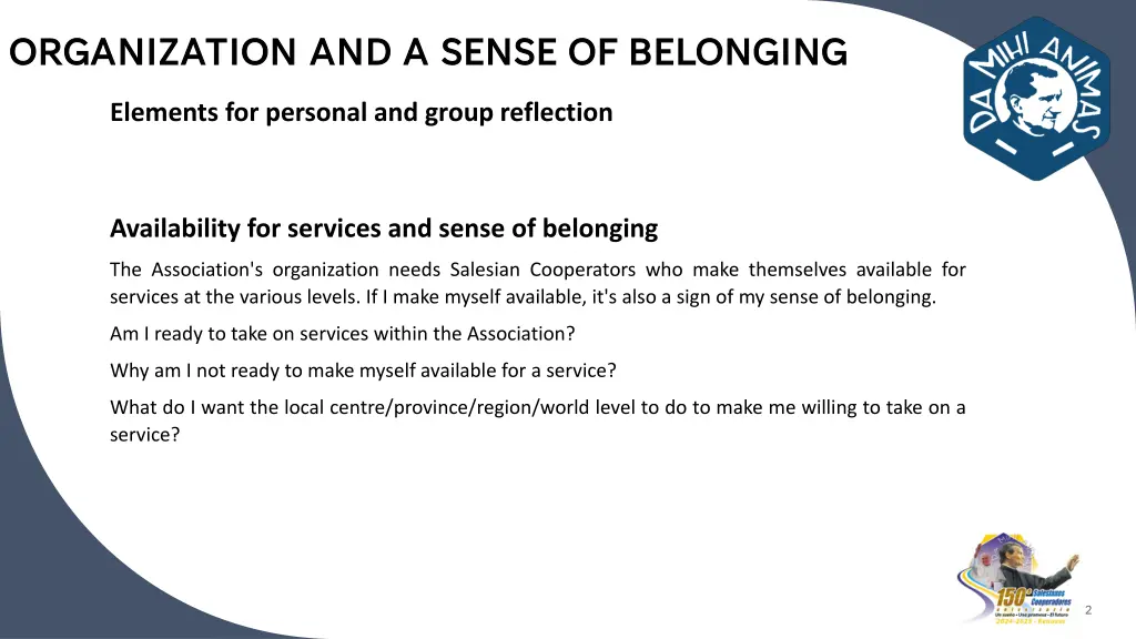 organization and a sense of belonging 19