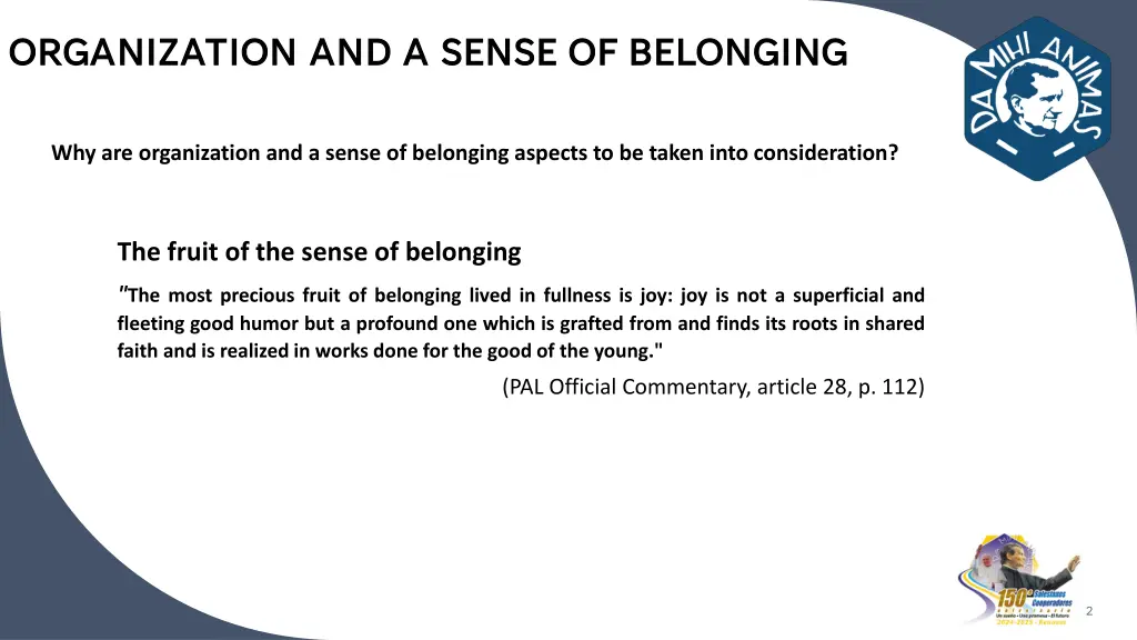 organization and a sense of belonging 9