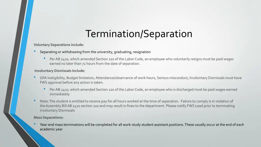 termination separation