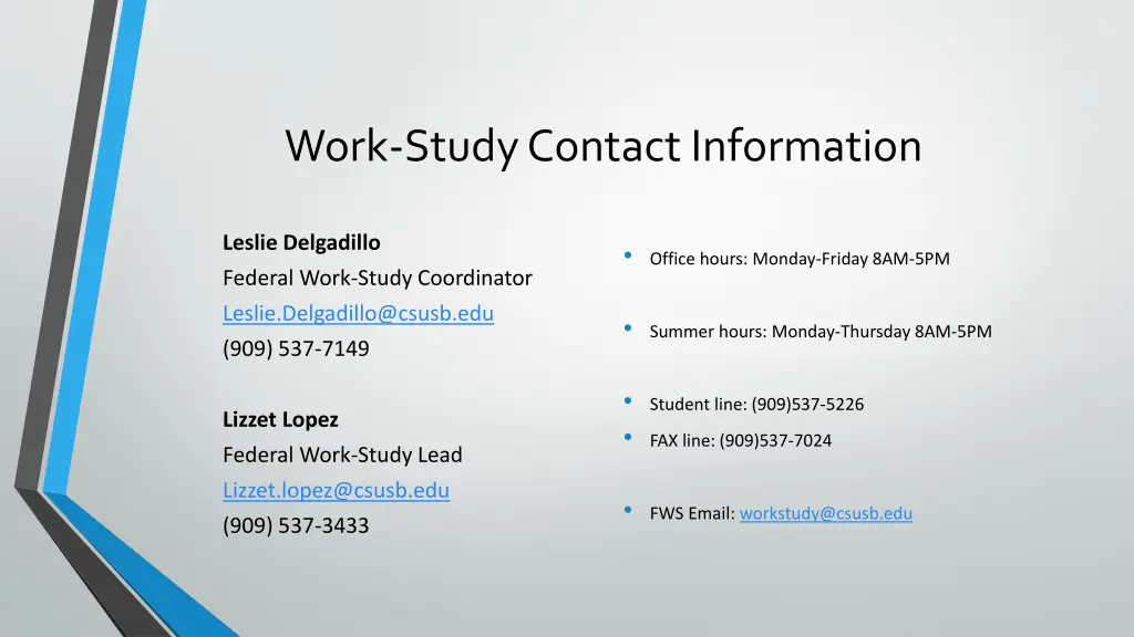 work study contact information
