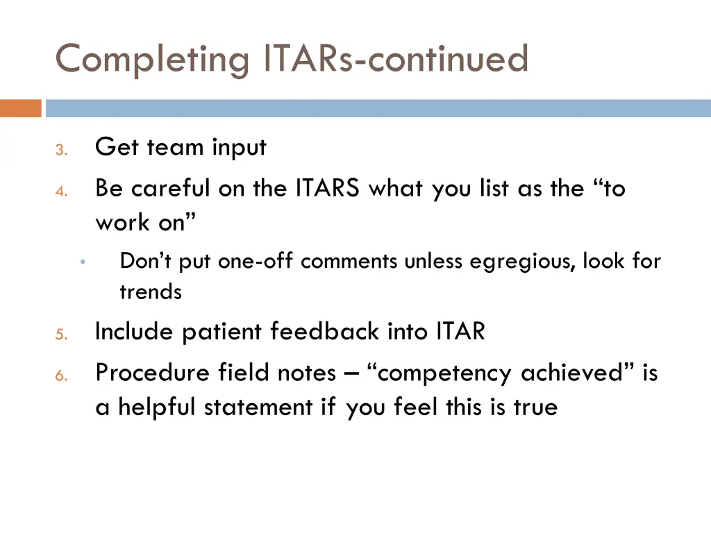 completing itars continued