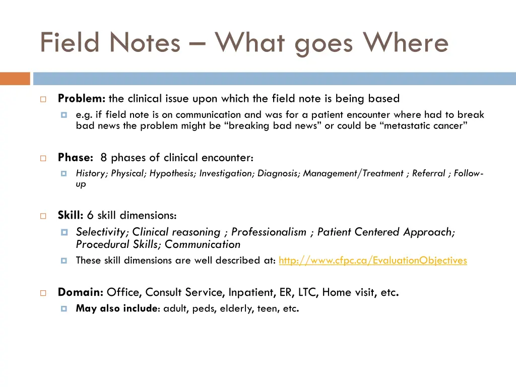 field notes what goes where