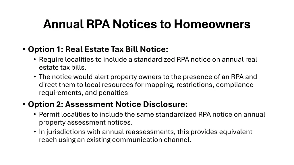 annual rpa notices to homeowners