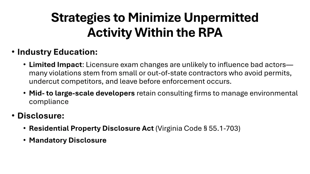 strategies to minimize unpermitted activity