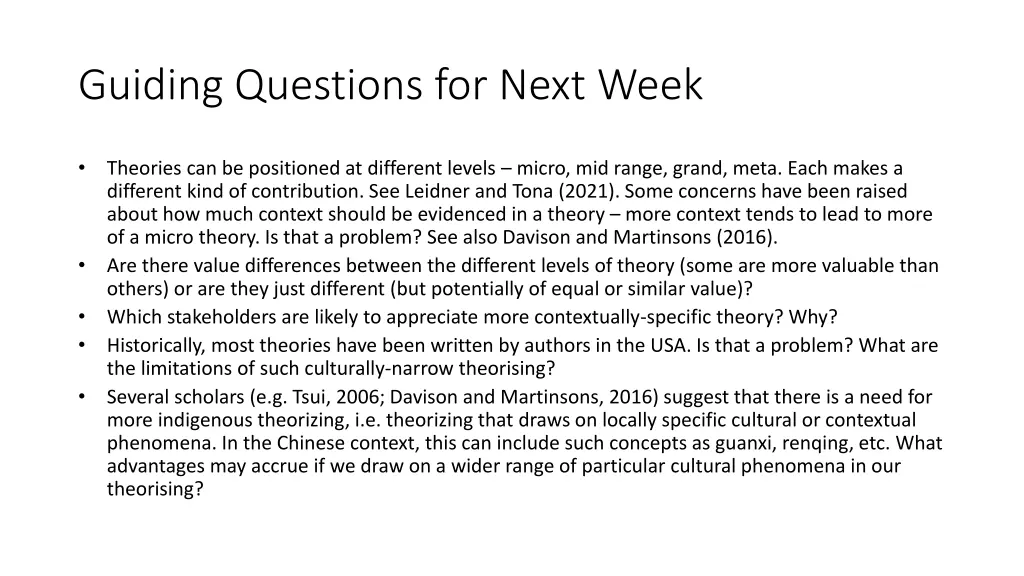 guiding questions for next week