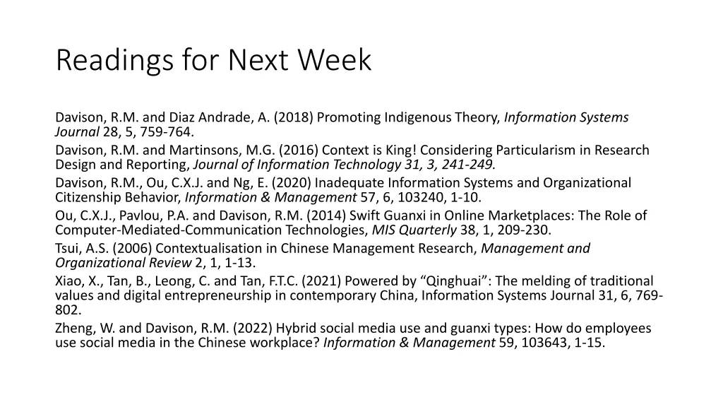 readings for next week