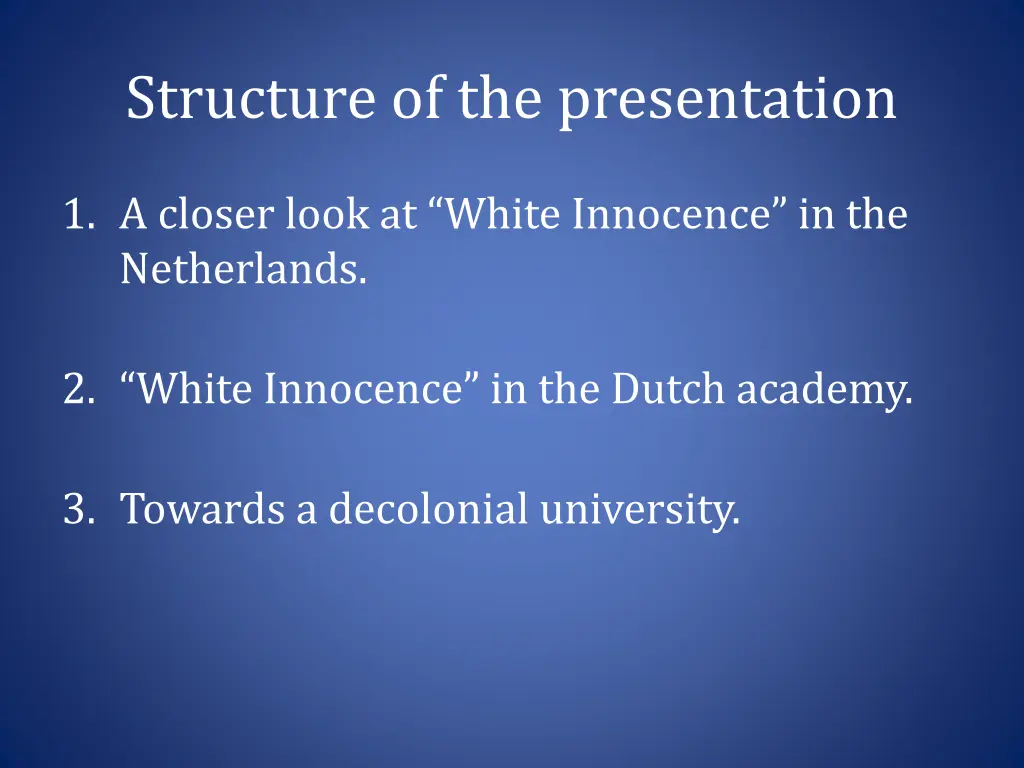 structure of the presentation