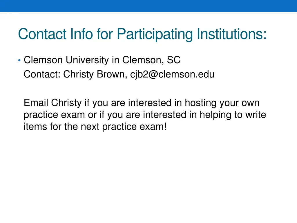 contact info for participating institutions 1