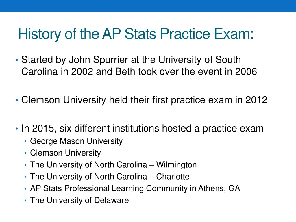 history of the ap stats practice exam
