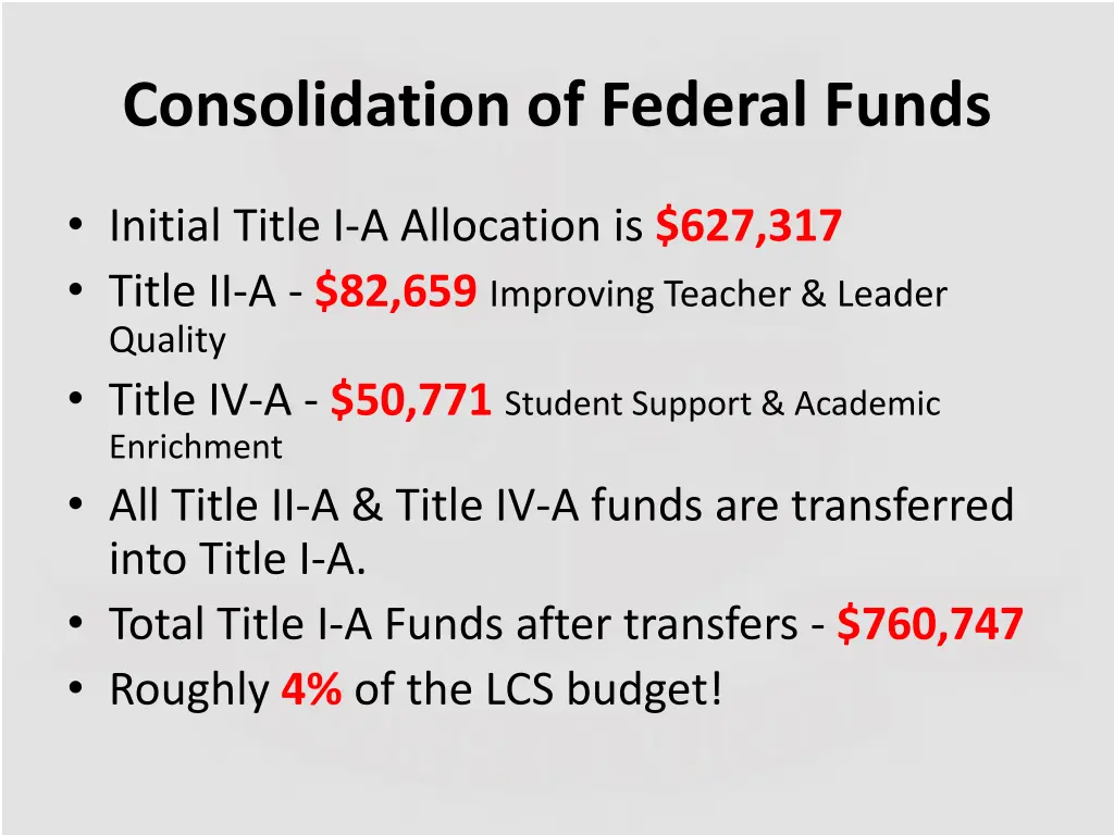 consolidation of federal funds