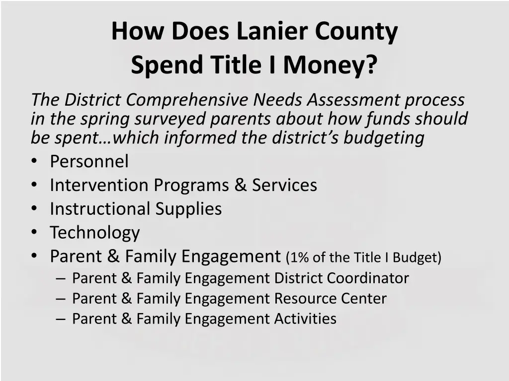 how does lanier county spend title i money
