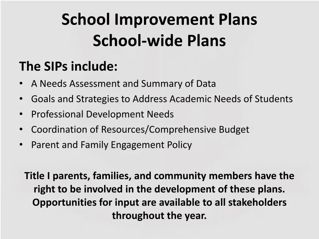 school improvement plans school wide plans