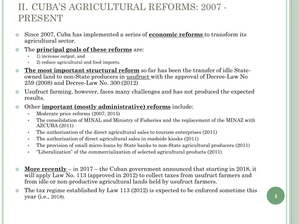ii cuba s agricultural reforms 2007 present