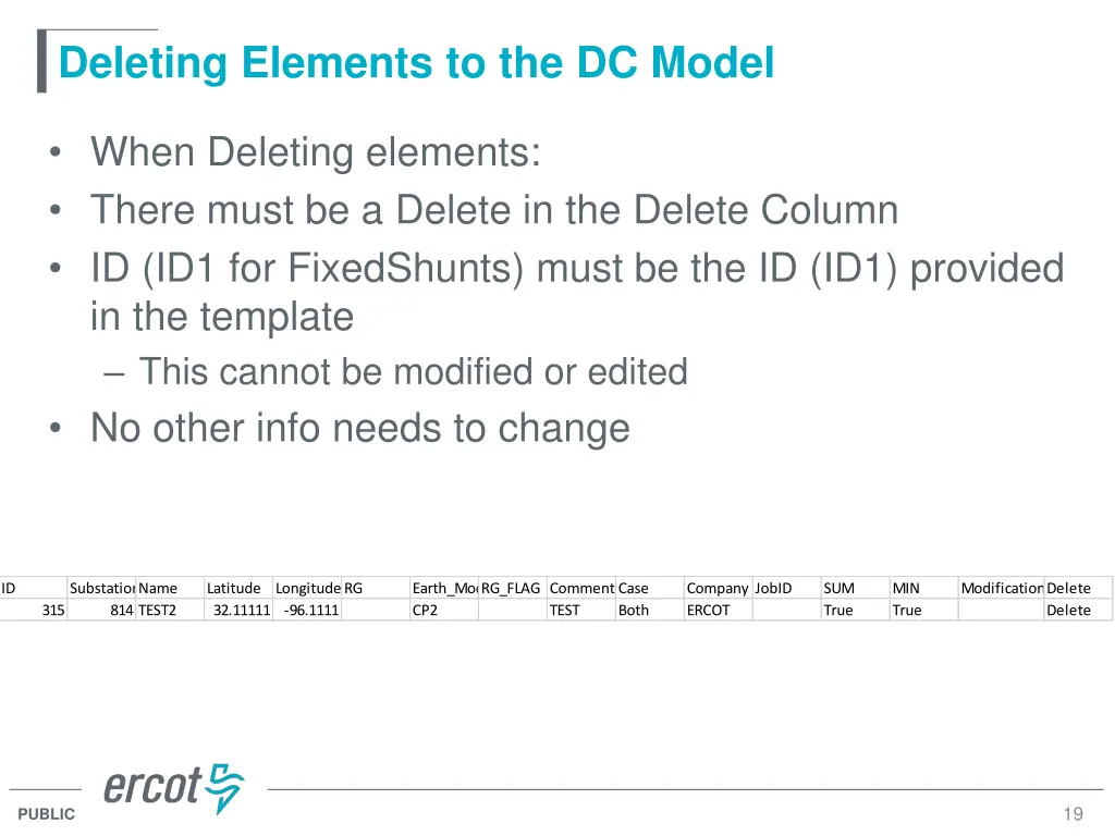deleting elements to the dc model