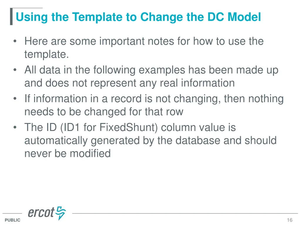 using the template to change the dc model