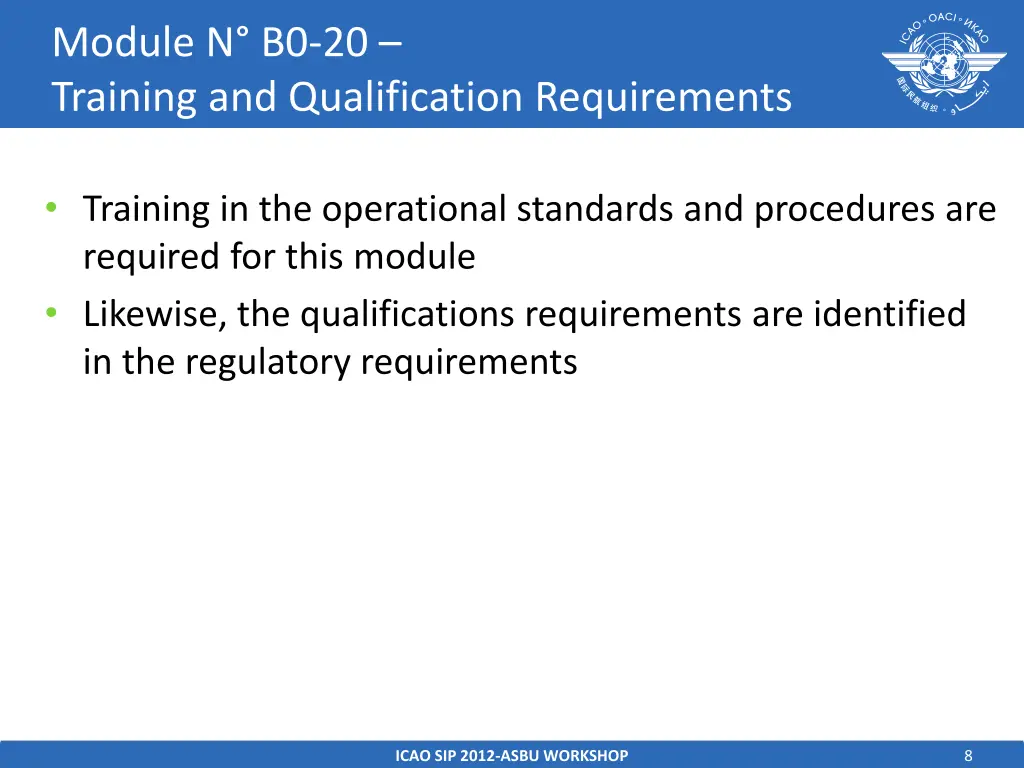 module n b0 20 training and qualification