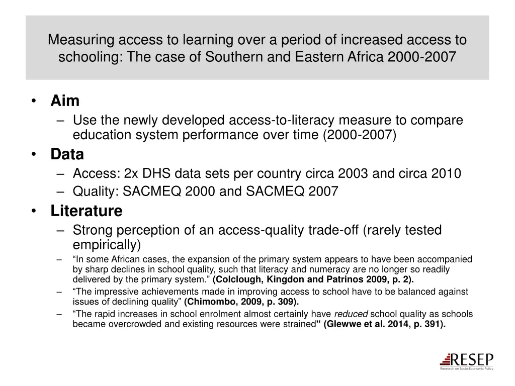 measuring access to learning over a period 1