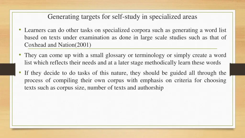 generating targets for self study in specialized