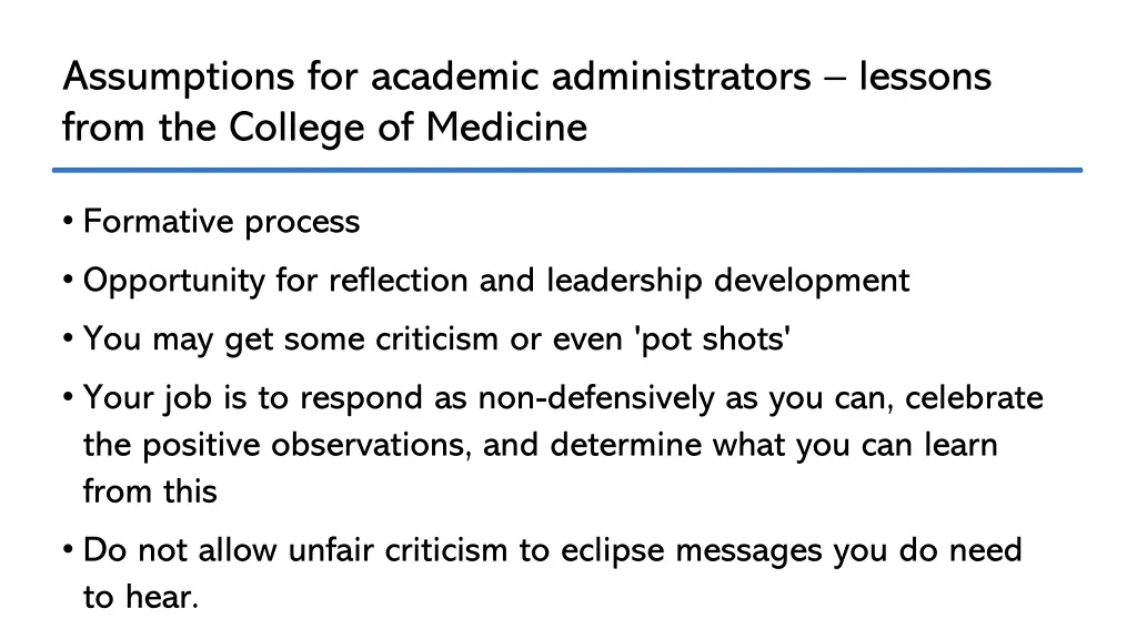 assumptions for academic administrators lessons